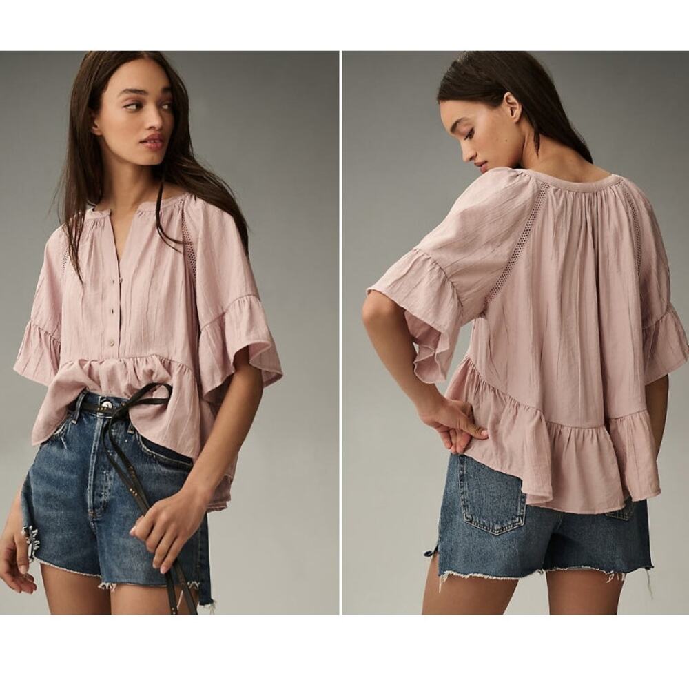 Anthropologie Womens Hi Lo Peplum Swing Top Size S Cottagecore Boho Girly Girl